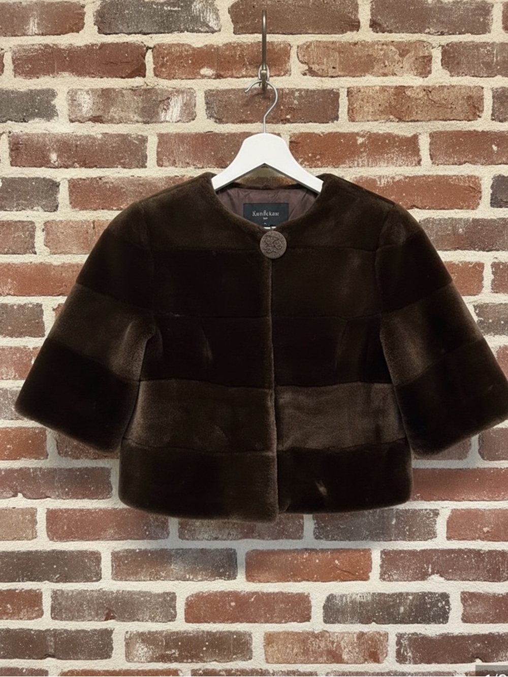 Beta's Choice Brown Faux Mink Fur Cropped Jacket Coat Size S